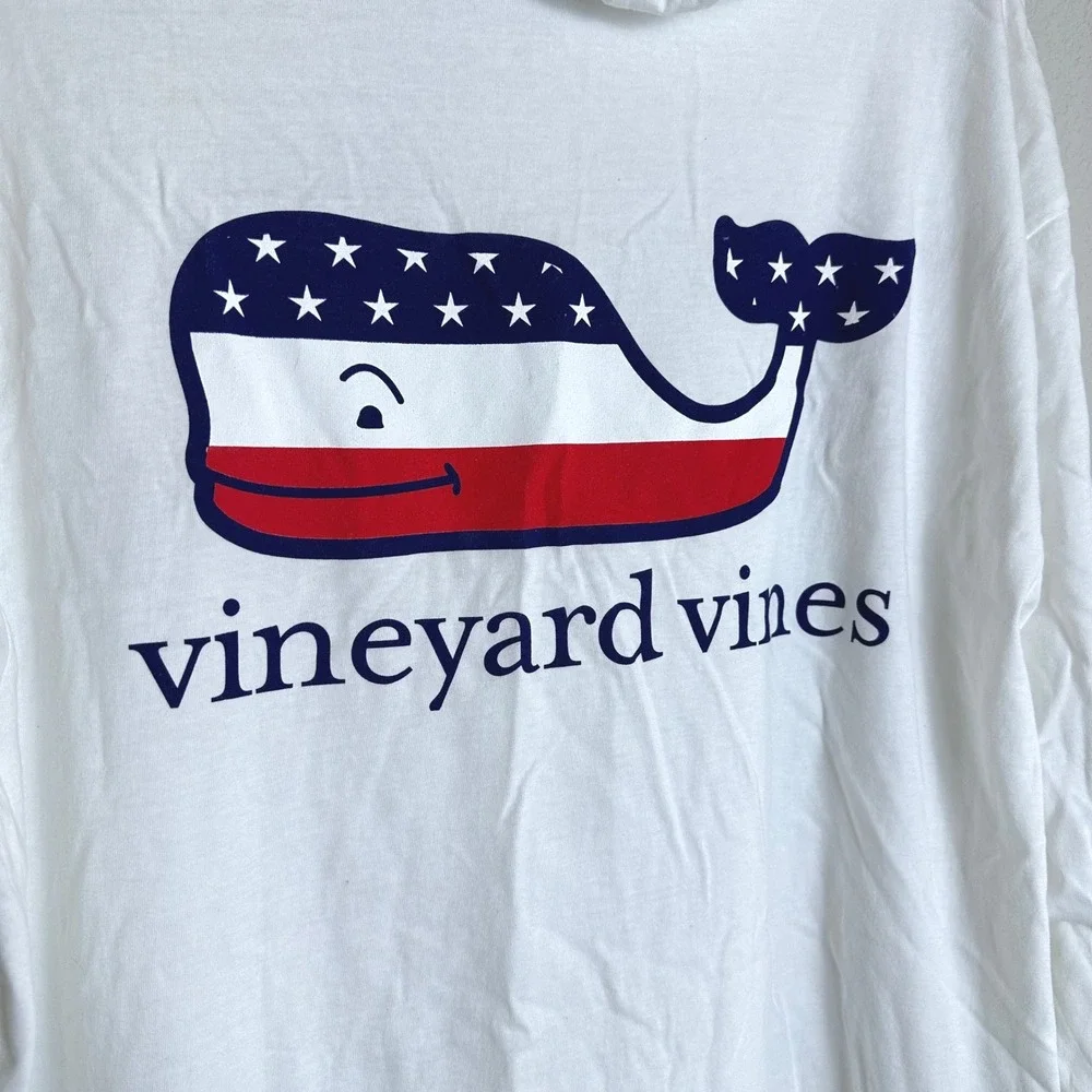 Vineyard Vines Mens XXL White Patriotic American Flag Whale Hoodie T-Shirt NWT